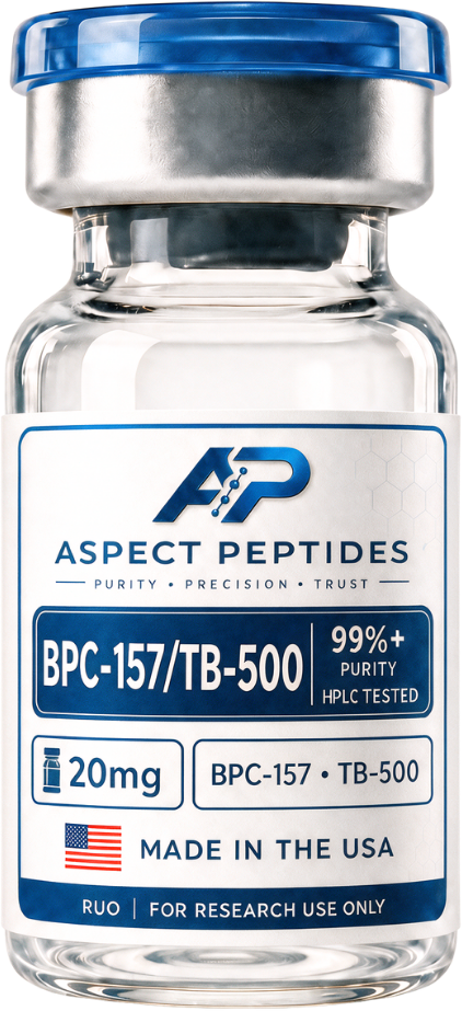 BPC-157 / TB-500 research vial — 99%+ purity, HPLC tested